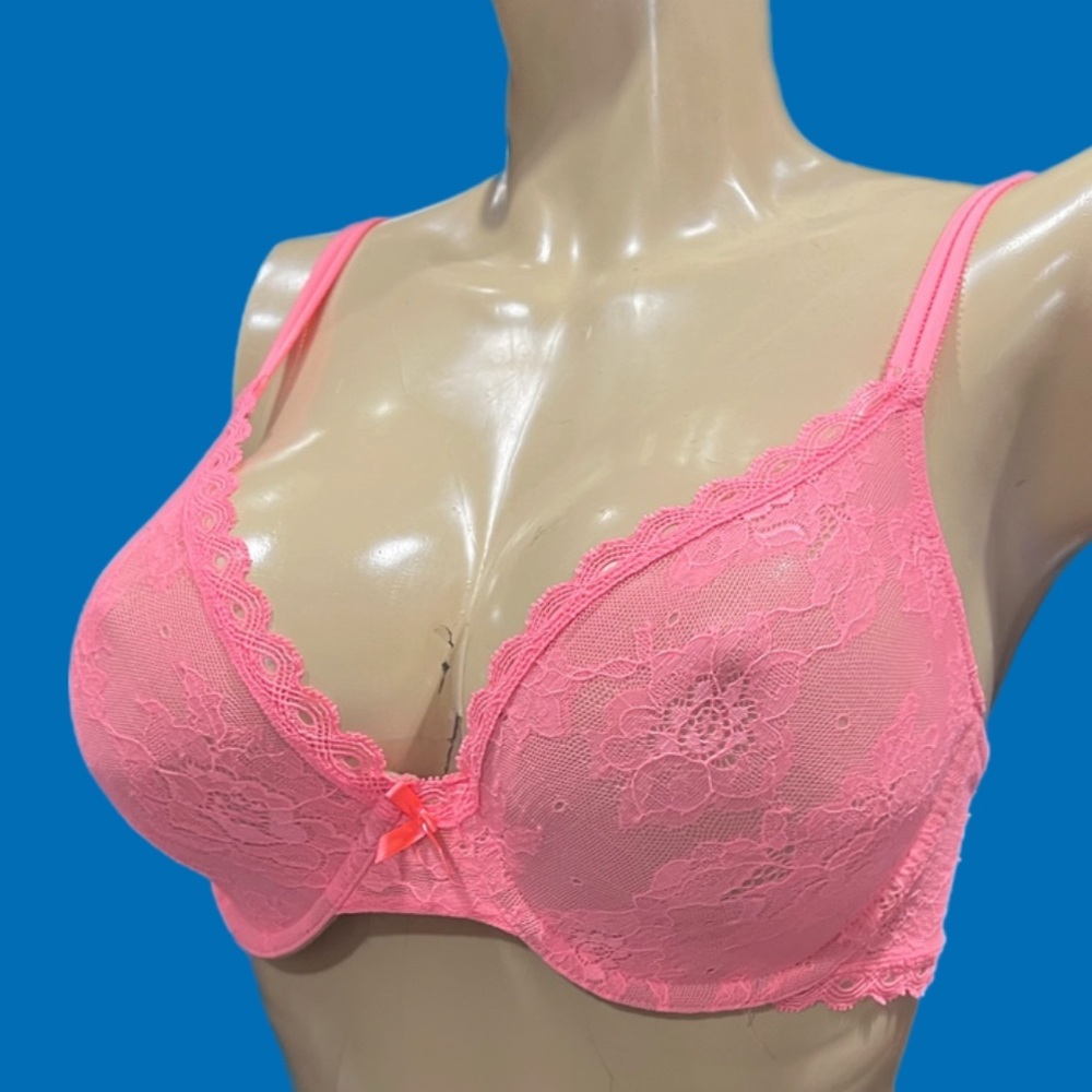 Victoria’s Secret Unlined Semi Demi underwire lace bra Pink coral 34D